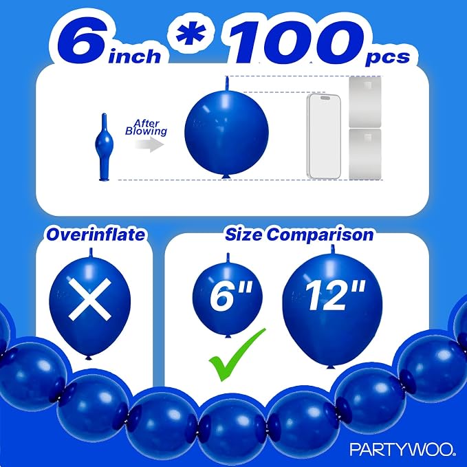 PartyWoo Royal Blue Linking Balloons 100pcs 6 Inch Dark Blue Link Balloons | - Image 4