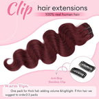 Clip in Hair Extensions Real Human Hair Body Wave 99J Burgundy Clip in 100% Brazilian Remy Human Hair Extensions 8pcs Per Set with 18 Clips Double Weft 16 Inch 90g/3.6oz
