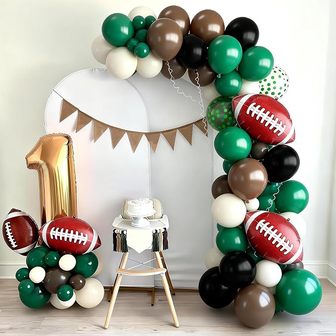 Football Balloons, 12 Inch Retro Dark Green and Brown Ivory White Balloons - Image 5