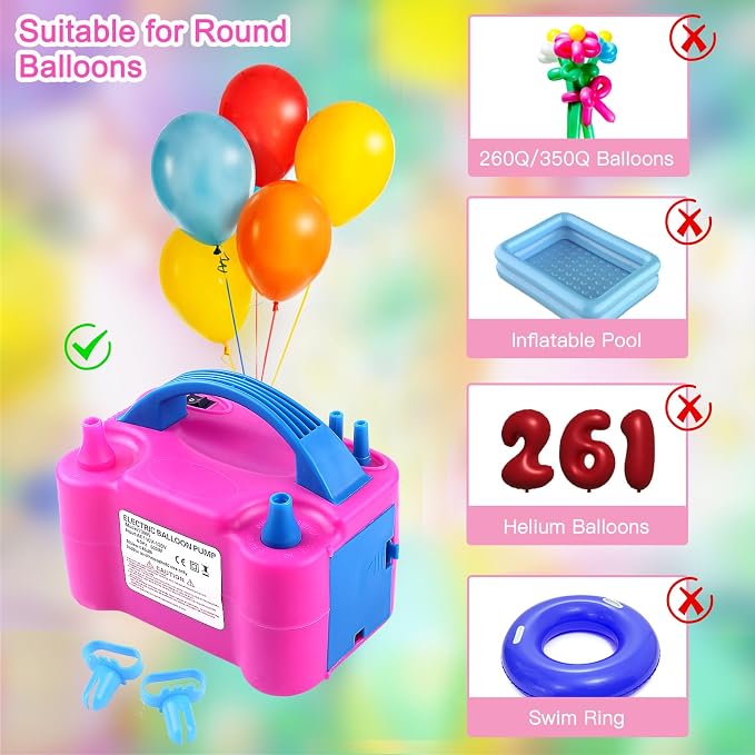 Balloon Pump Electric, 110V 600W Balloon Blower Inflator Dual Nozzle Air Pump - Image 5