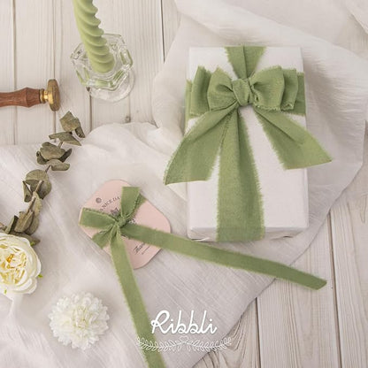 Ribbli 3 Rolls Sage Green Ribbon 1.5 Inch x 18Yards Handmade Cotton Frayed - Image 5