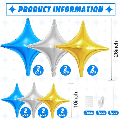 Blue Gold Silver Balloons, 26Inch and 10Inch Blue Silver Gold Quadrangle Helium - Image 2