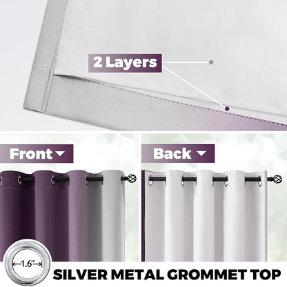 Yakamok 100% Blackout Curtains Ombre Purple Curtains - Image 3