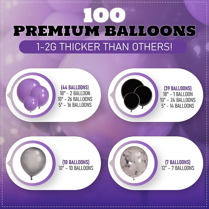 ALL-IN-1 Purple and Black Balloons Garland & Arch Kit – Small and Large Purple - Image 4