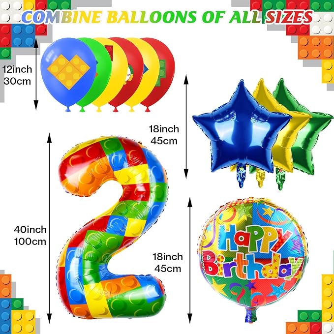 40 Inch Building Block Number Balloon, Colorful Number Block Foil Number 2 - Image 2