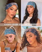 Artilady Wide Bandana Headbands for Women-Boho Bandeau Head Band Bohemian Paisley Red Headwrap Soft Athletic Elastic Sweat Non Slip Hair Bands for Curly Hair Accessories 6 PCS