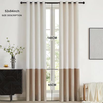 BULBUL Cream Ivory Champagne Luxury Velvet Curtains 84 inch, Color Block | - Image 6
