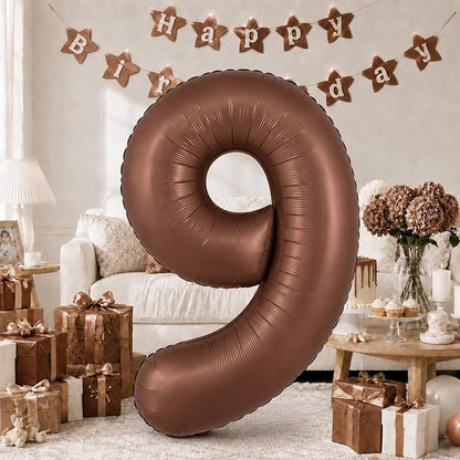 40 Inch Dark Brown Numbers 9 Balloons, Large Self Inflating Chocolate Brown by KAINSY