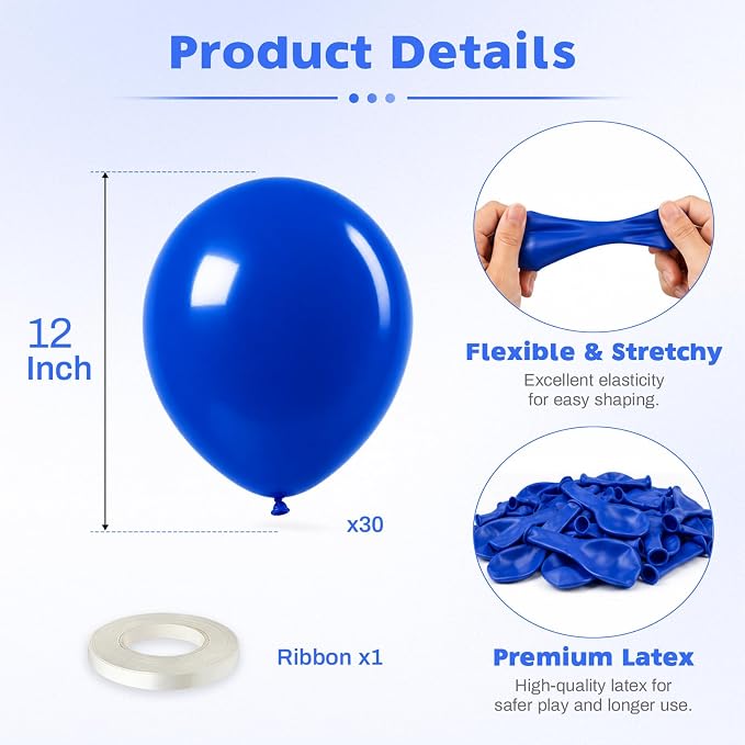 Royal Blue Balloons, 12 Inch Dark Blue Latex Party Balloon | 30 Pack Navy Blue - Image 2