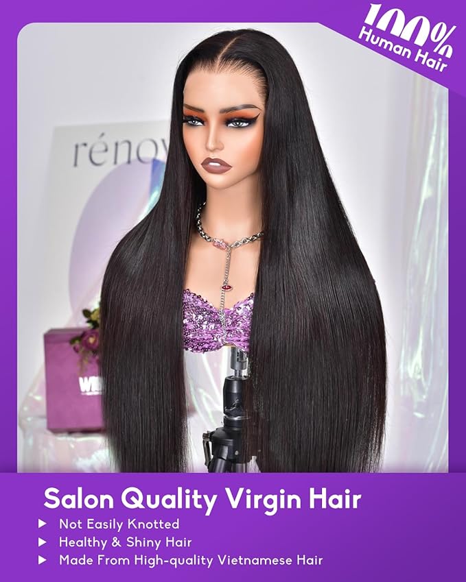 9x6 SKINLIKE Real HD Lace Closure Wig, Straight 180% Density 0.10mm Ultra-thin Swiss Lace Pre-plucked Bleached Small Knots With Baby Hair Glueless Wigs Human Hair 18 Inch