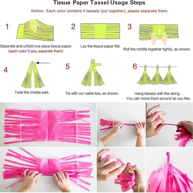 Rose Red Orange Blue Red Tassel Garland，Tissue Tassel Banner Mexican Birthday - Image 5