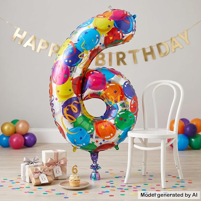 40 Inch Number 6 Balloon, Colorful Foil Mylar Balloons - Image 4