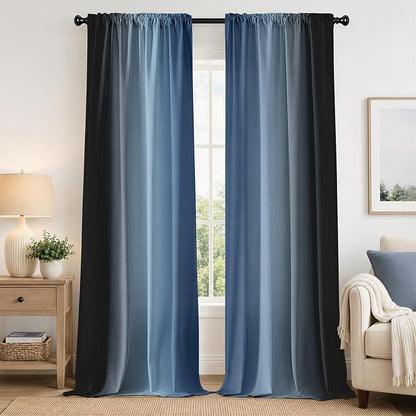 Navy Blue and Black Curtains for Living Room 84 Inch Length Ombre Curtains 2 by XFLINGBAO
