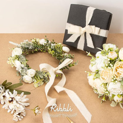Ribbli 3 Rolls Ivory Ribbon 1 Inch x 18 Yards Cream White Handmade Cotton - Image 4