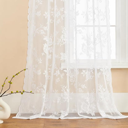 SEEKRIGHT White Lace Curtains 63 Inch Length 2 Panels Set Victorian Floral - Image 5
