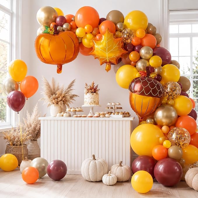Fall Balloon Arch Kit, Thanksgiving Orange Burgundy Yellow Balloon Garland | - Image 7