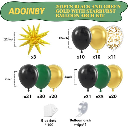 Green and Gold Black Balloon Arch Kit - Image 2