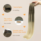 DOORES Remy Hair Extensions, Ash Brown to Platinum Blonde 16 Inch 110g 7pcs, Seamless Clip-in Hair Extensions with Natural Straight Hair and Invisi Edge