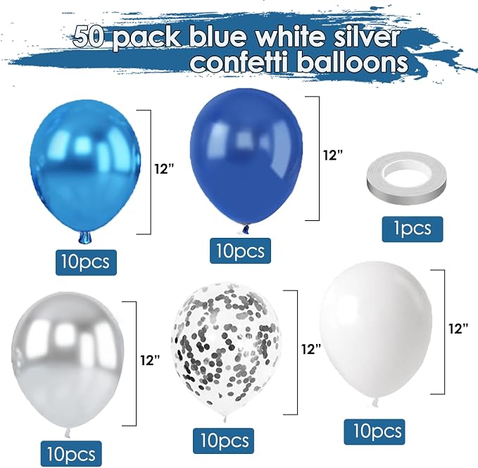 Navy Blue White Silver Balloons 50 Pcs 12 Inch | Wedding Bridal Shower - Image 4