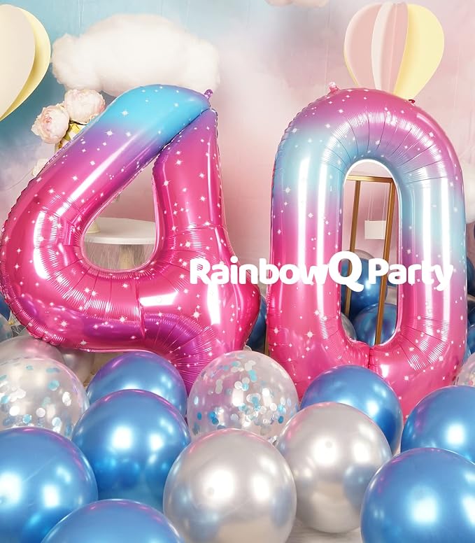 RainbowQ Blue Pink 40 Balloon Number 40 Inch Big 0-10 Foil Large Balloon | - Image 3