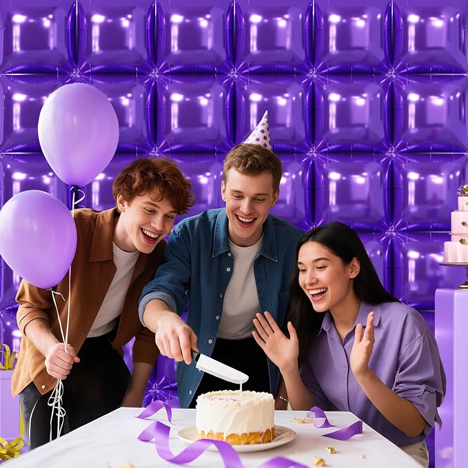 NISOCY 36PCS Metallic Purple Square Foil Balloons Wall Backdrop | Double Sided - Image 8