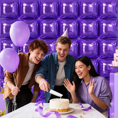 NISOCY 36PCS Metallic Purple Square Foil Balloons Wall Backdrop | Double Sided - Image 8