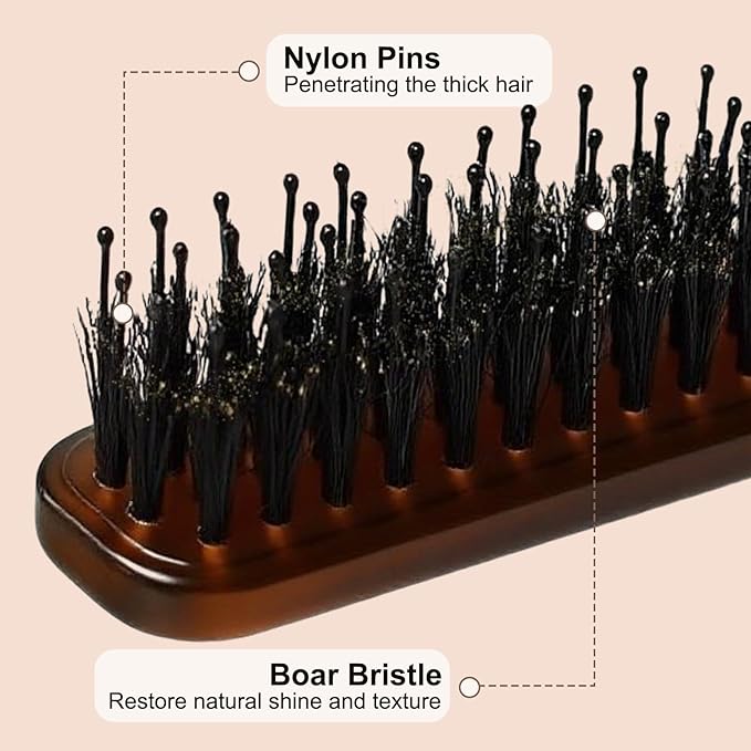 Folding Travel Hair Brush - Mini Boar Bristle Hairbrush Women, Men & Kids, Portable Pocket Purse Brush for Thick Thin Wet Dry Hair Restore Shine,Amber