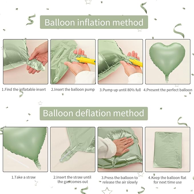 Sage Green White Heart Balloons, 18inch Olive Green Cream White Heart Shape - Image 3