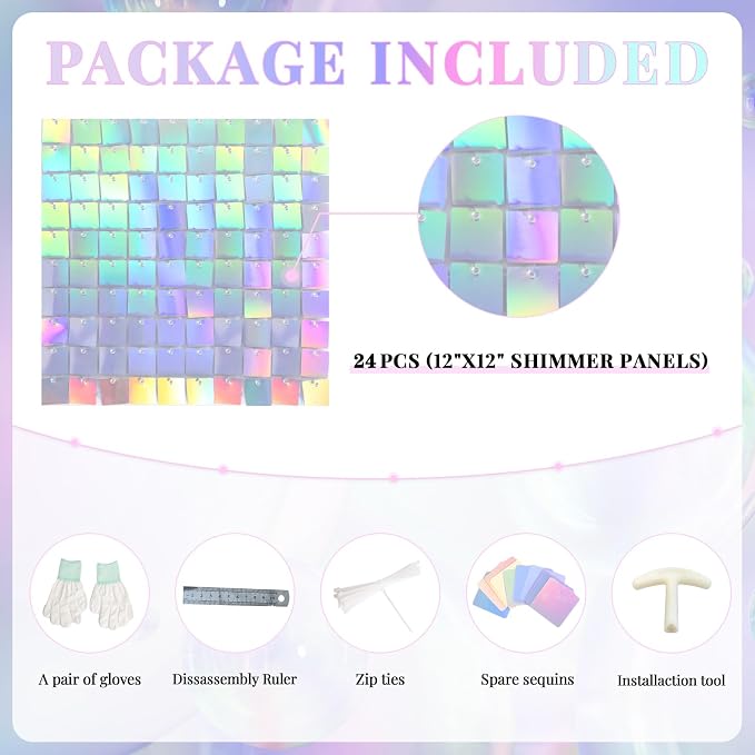 Shimmer Wall Backdrop Iridescent Silver Wall Panels 24Pcs Square Sequin Shimmer - Image 5