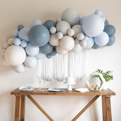 Dusty Blue Balloons Garland Arch Kit, Haze Blue Sand White Balloon Arch Kit - Image 3
