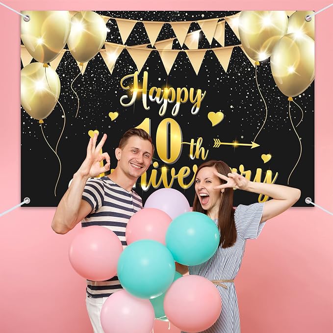 HAMIGAR 6x4ft Happy 10th Anniversary Banner Backdrop - Image 6