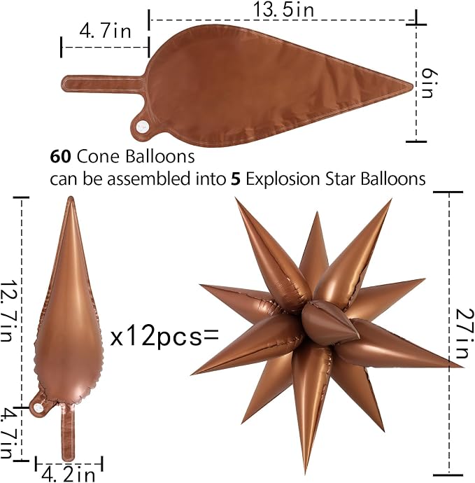 60 Pcs Star Balloons Explosion 12 Point Foil Cone Balloons Magic Balloon Large - Image 5
