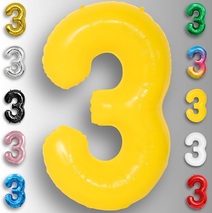 Yellow Number Balloon 3 Mylar Foil Macaron Balloons 40 inch - Image 6