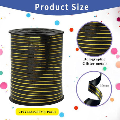 Black Gold Rimmed Balloon Curling Ribbons，219 Yard Ribbon - Image 2