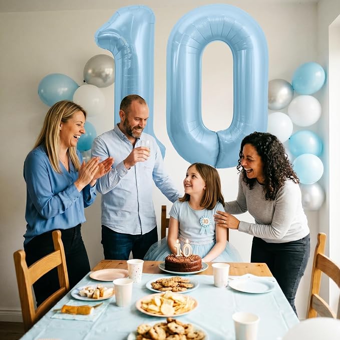 TONIFUL 40 Inch Pastel Blue Number 10 Foil Balloons Large Mylar Foil Digital 10 - Image 5