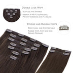 WENNALIFE Clip in Hair Extensions, 18 Inch 150g 9pcs Real Human Hair, Light Dark Brown Remy Hair Extensions Clip Ins Double Weft