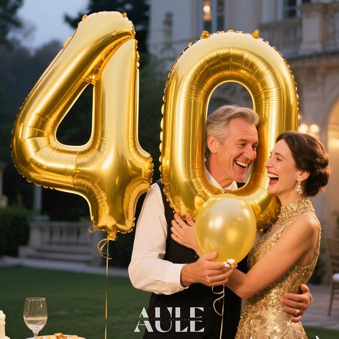 AULE 40 Inch Gold 40 Balloon Number Foil 0-9 Birthday Big Numbers | Birthday - Image 2