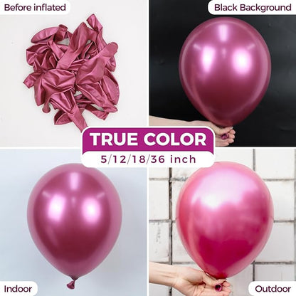 Bezente Metallic Hot Pink Latex Party Balloons 100 Pack 12 inch | Metallic Pink - Image 2