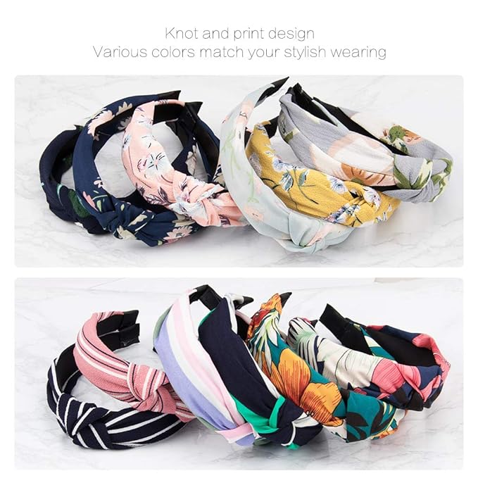 Wide Knotted Headbands for Women - 12 Pack Boho Hair Accessories, Elastic Turban Bandeau for Washing Face