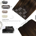 Moresoo Real Hair Extensions Clip in Human Hair Balayage Brown Long Clip in Human Hair Extensions Dark Brown Mixed with Chestnut Brown Ombre 7pcs 120G 24Inch