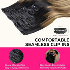 Lashey Seamless Hair Extensions Clip ins Human Hair 14 Inch 110g 7pcs Straight Seamless Clip in Hair Extensions Balayage Ash Brown to Honey Blonde Natural Hair with Dark Roots