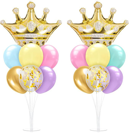 Seematn 2 Set Princess Balloon Stand Kits Pastel Gold Crown Balloons Sticks by Seematn