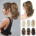 Ponytail Extension - 14" Claw Clip in Ponytail Hair Extensions Natural Soft Synthetic Layered Wavy Pony Tail Hair Pieces for Women (Light Chocolate Brown with Highlights)