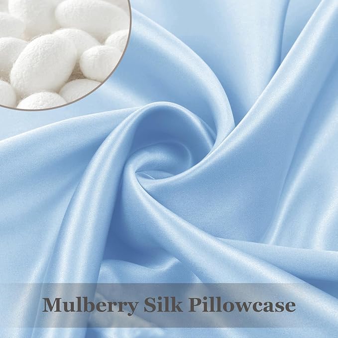 Adubor Mulberry Silk Pillowcase for Hair and Skin with Hidden Zipper, Both Side 23 Momme Silk, 900 Thread Count (20x36inch, King Size, Sky Blue, 1pc)