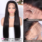 Iris Queen 12A 16inch Straight 13x4 HD Lace Front Wigs Human Hair Pre Plucked Short 180 Density Transparent Lace Frontal Wigs for Black Women Brazilian Virgin Black Human Hair