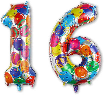 40 Inch Rainbow Balloon Number 16 Balloons, Foil Sweet Sixteen Decor | 40" by Unknown