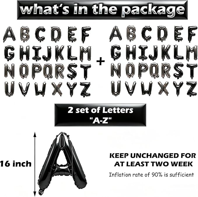 52 Pcs Black Letter Balloons, Custom 2 Set A-Z Set - Image 3