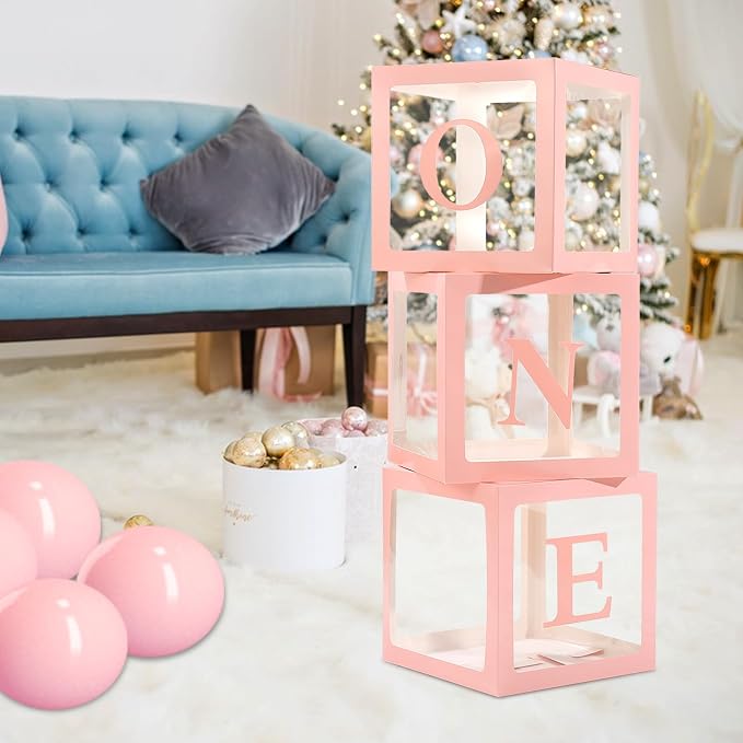 One Boxes for 1st Birthday One Balloon Box Pink First Birthday Balloons Boxes - Image 3
