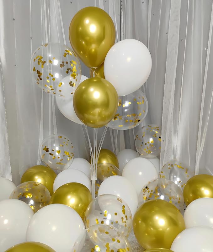 300 Pack Gold and White Balloons 12 Inch Gold Confetti Balloons - Image 4