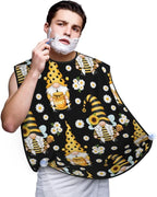 Adjustable Non-Stick Beard Apron, Hair Catcher Cape for Shaving Grooming, Waterproof with Suction Cups Men, Sunflower Bee Cute Cartoon Gnome Black Shave Bib